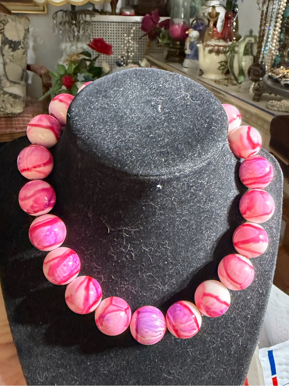 Vintage Hong Kong Pink Beaded Chunky Necklace